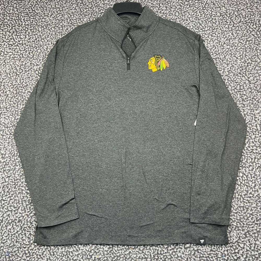 Chicago Blackhawks Shirt Men Large Gray Fanatics Quarter Zip Pullover NHL New L